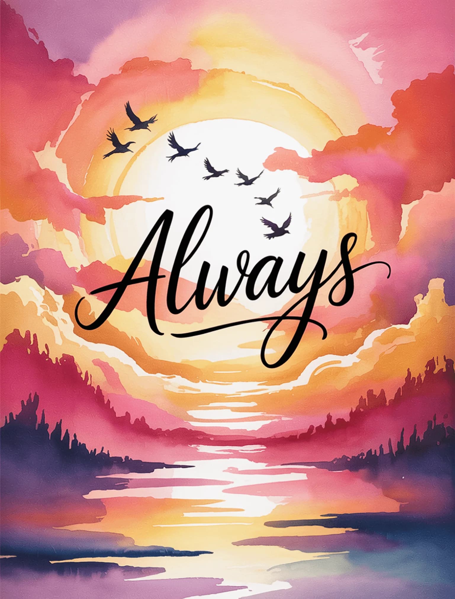 Watercolor Sunset Love