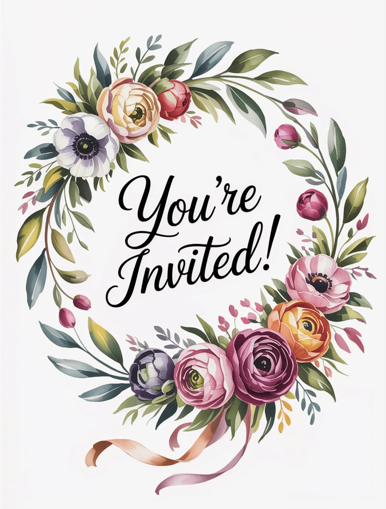 Watercolor Wreath Botanical