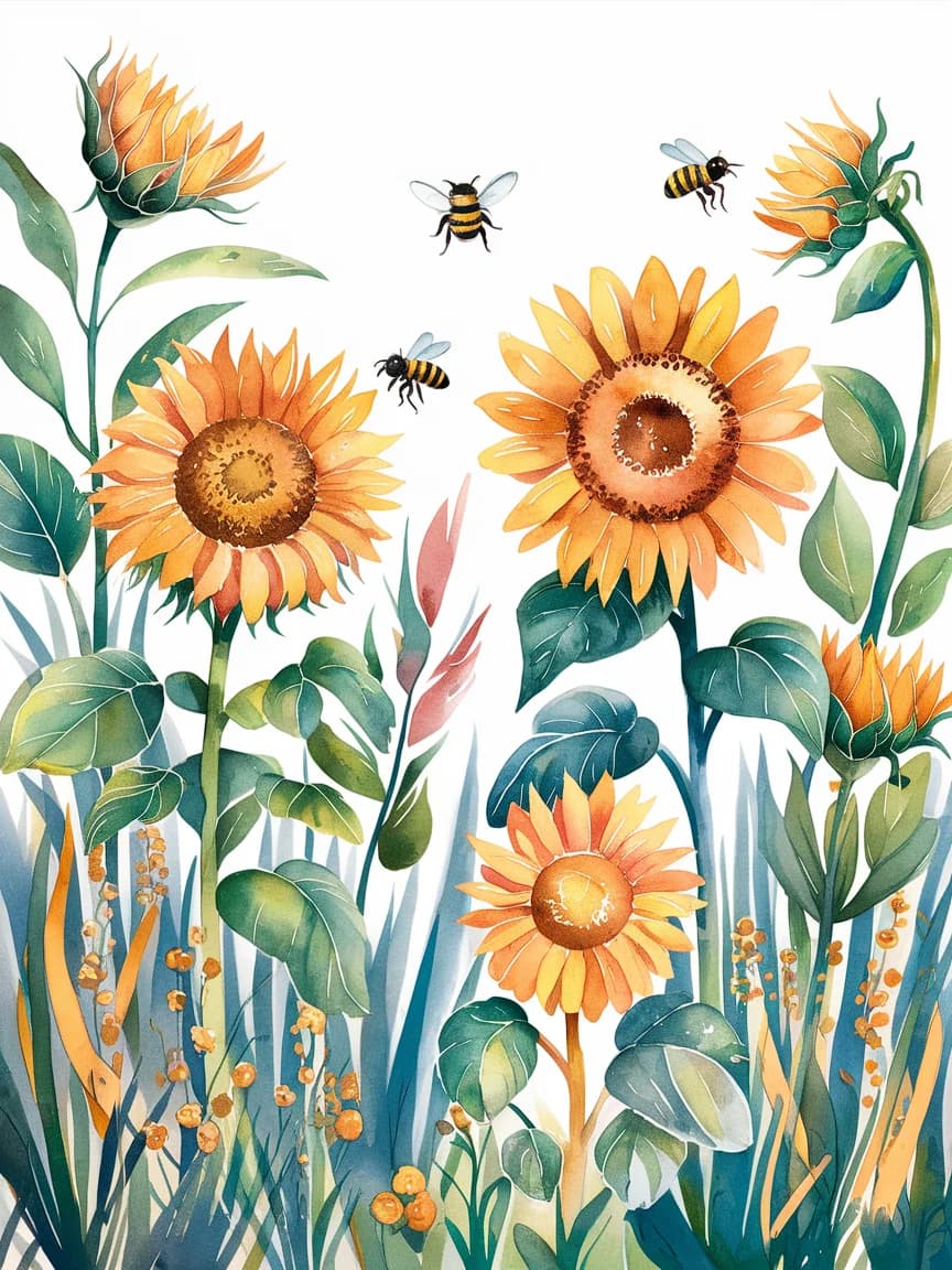 Sunflowers and Bees