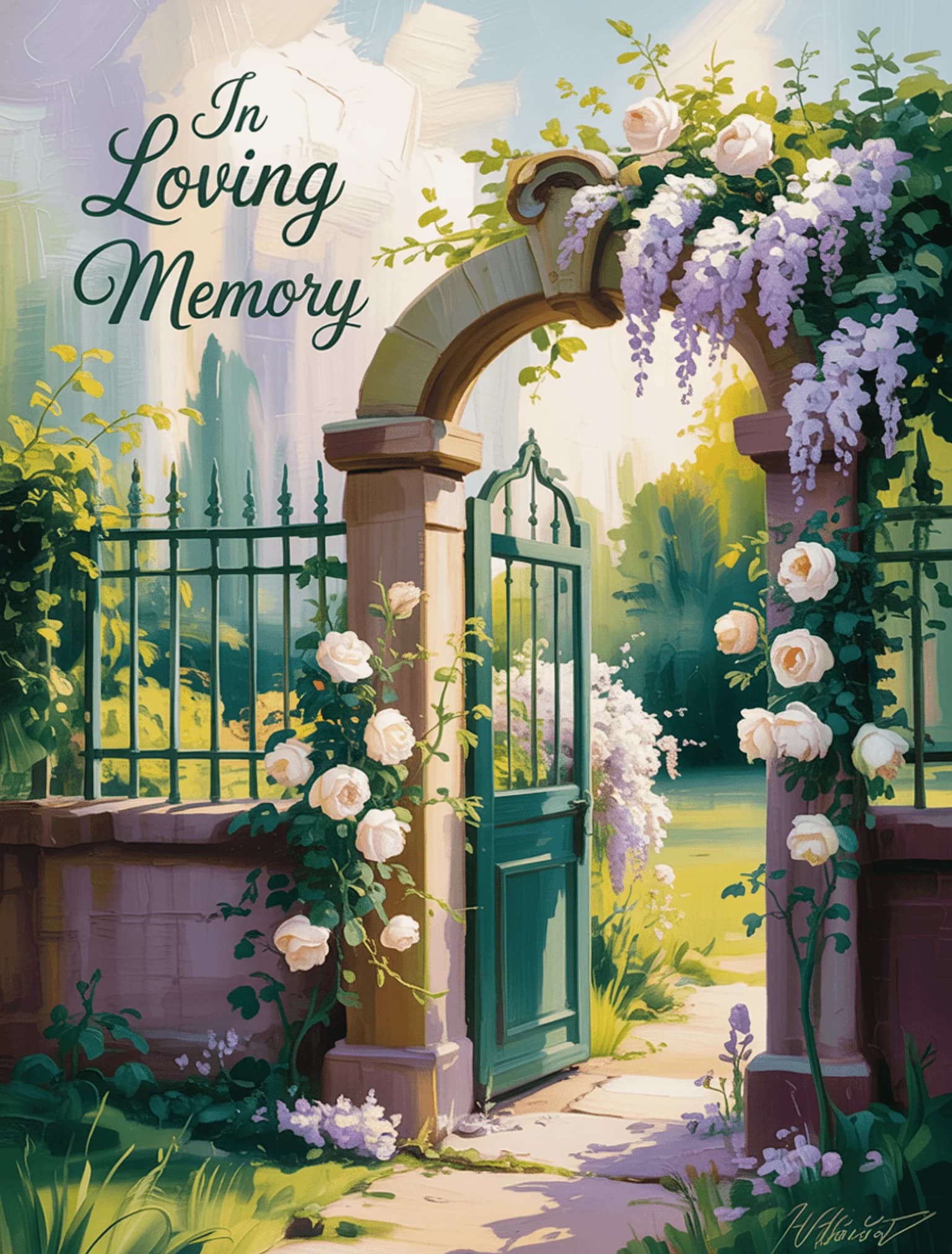 Oil Painting Garden Gate Memory